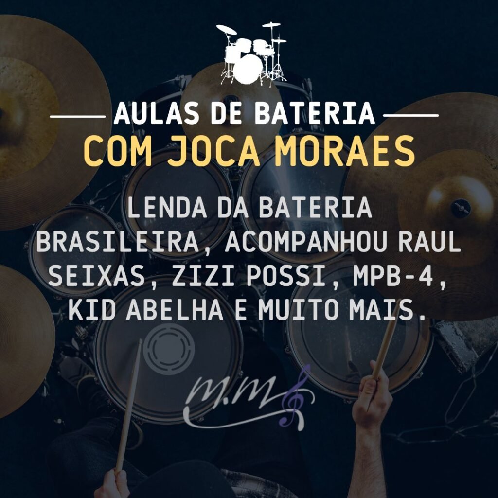 Aula de Bateria no Moraes Music School com Joca Moraes Lenda da bateria brasileira, acompanhou Raul Seixas, Zizi Possi, MPB-4, Kid Abelha e muito mais