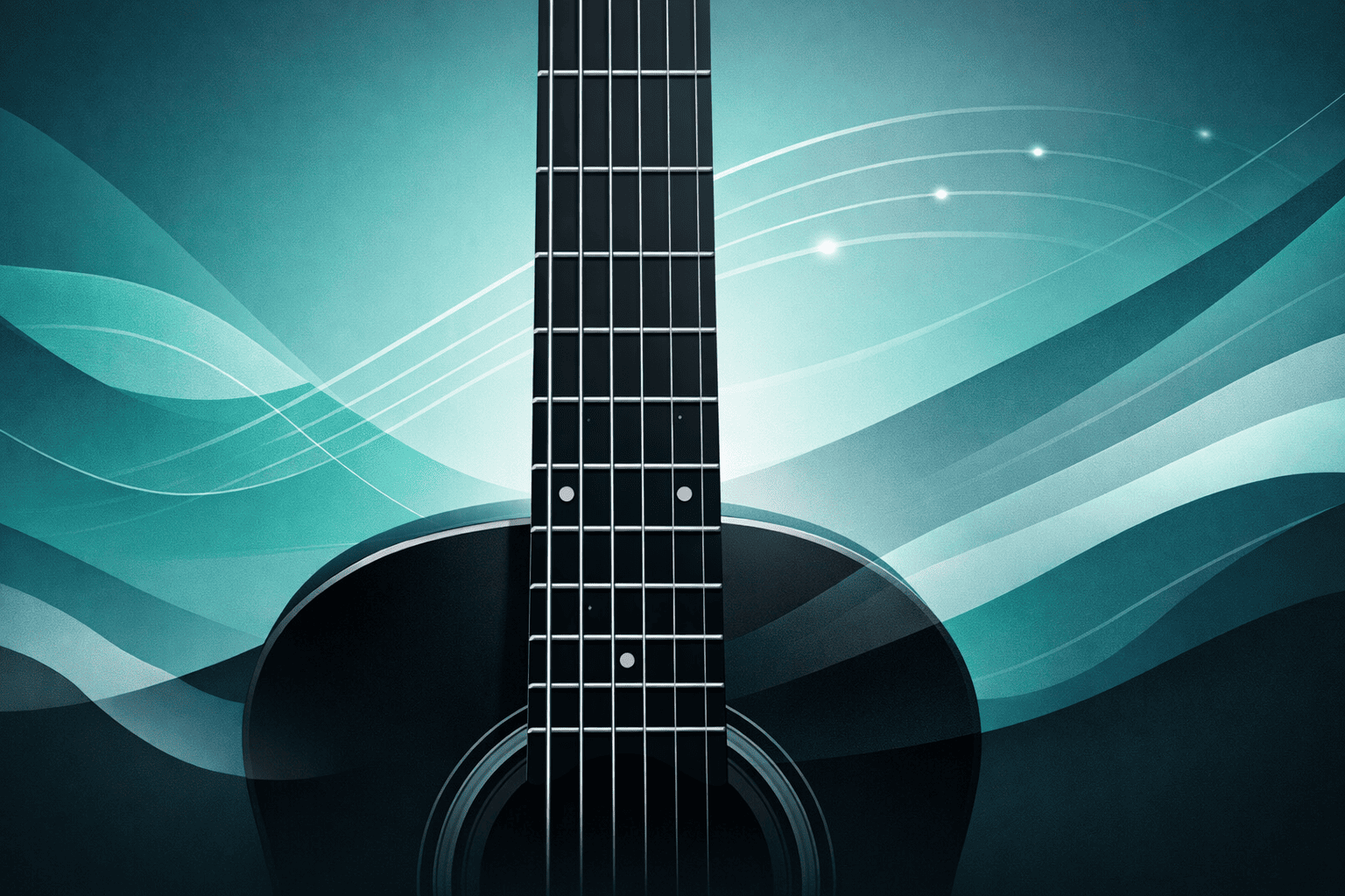 Ilustração abstrata de mão posicionando acorde no braço do violão representando acordes para violão iniciante