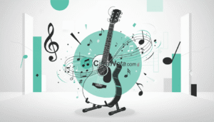 exercícios de violão para iniciantes com violão e elementos musicais