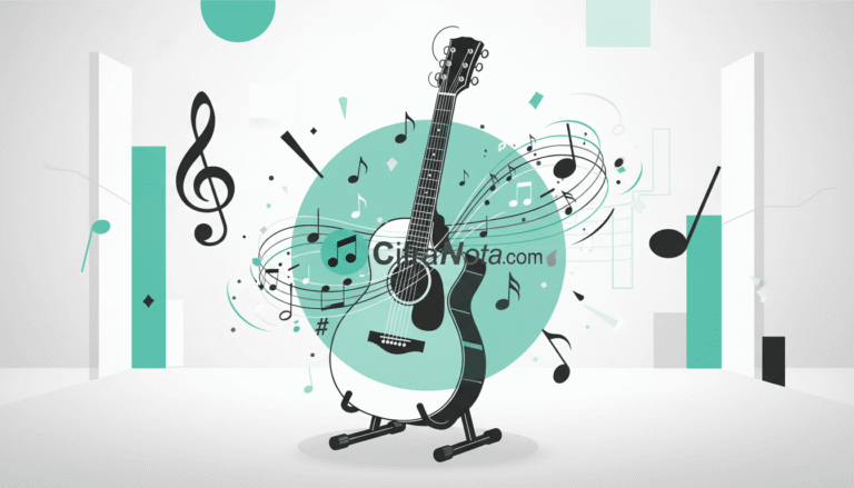 exercícios de violão para iniciantes com violão e elementos musicais