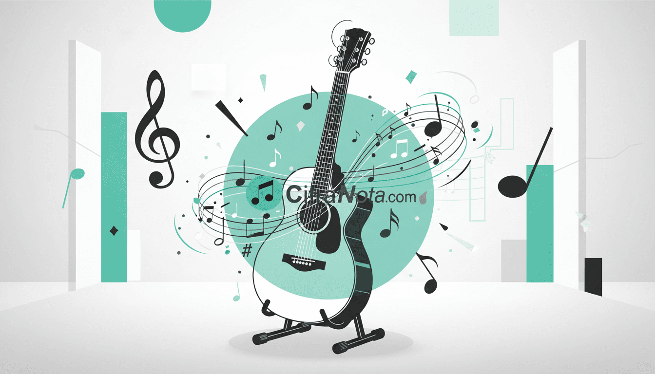 exercícios de violão para iniciantes com violão e elementos musicais