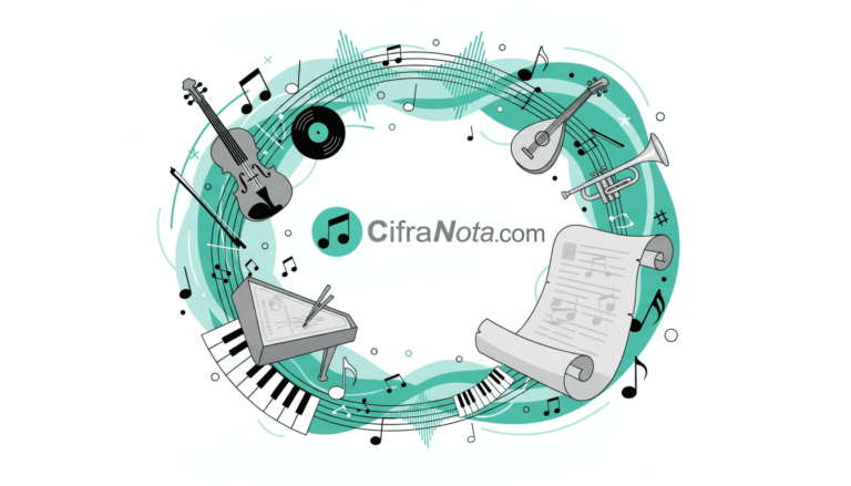 curiosidades da música com notas musicais e elementos musicais ilustrados