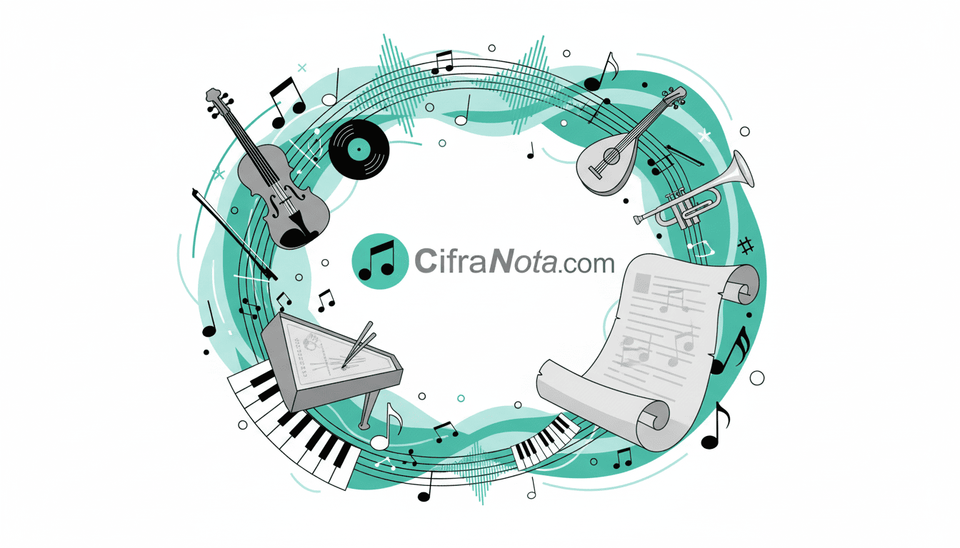 curiosidades da música com notas musicais e elementos musicais ilustrados