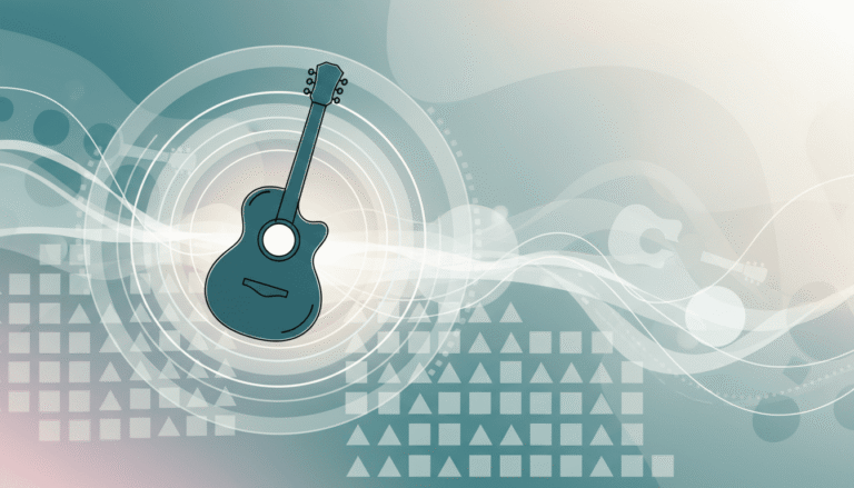 Ilustração abstrata de violão com elementos de estudo doméstico representando como estudar violão em casa