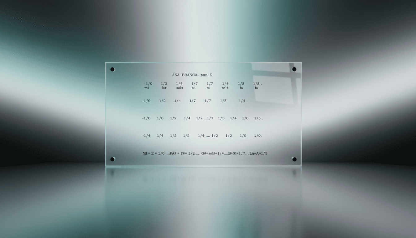 Ilustração abstrata mostrando o sistema fração nota com notação matemática aplicada ao braço do violão